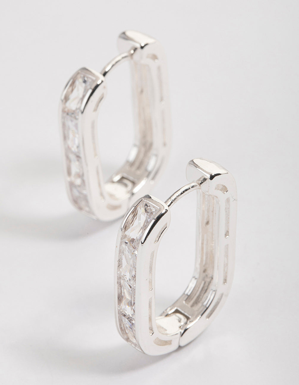 Silver Plated Oval Baguette Hoop Earrings