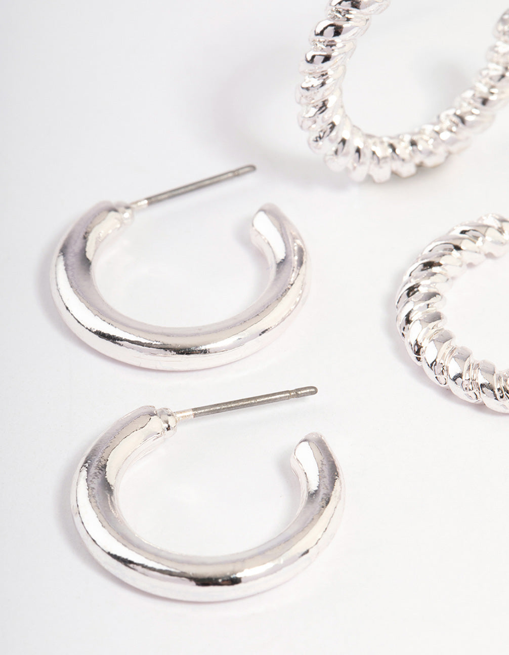 Silver Plated Twisted & Plain Hoop Earrings Pack