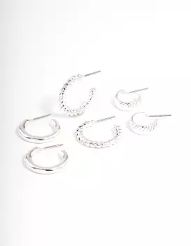 Silver Plated Twisted & Plain Hoop Earrings Pack