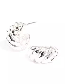 Silver Plated Twisted Wide Hoop Earrings