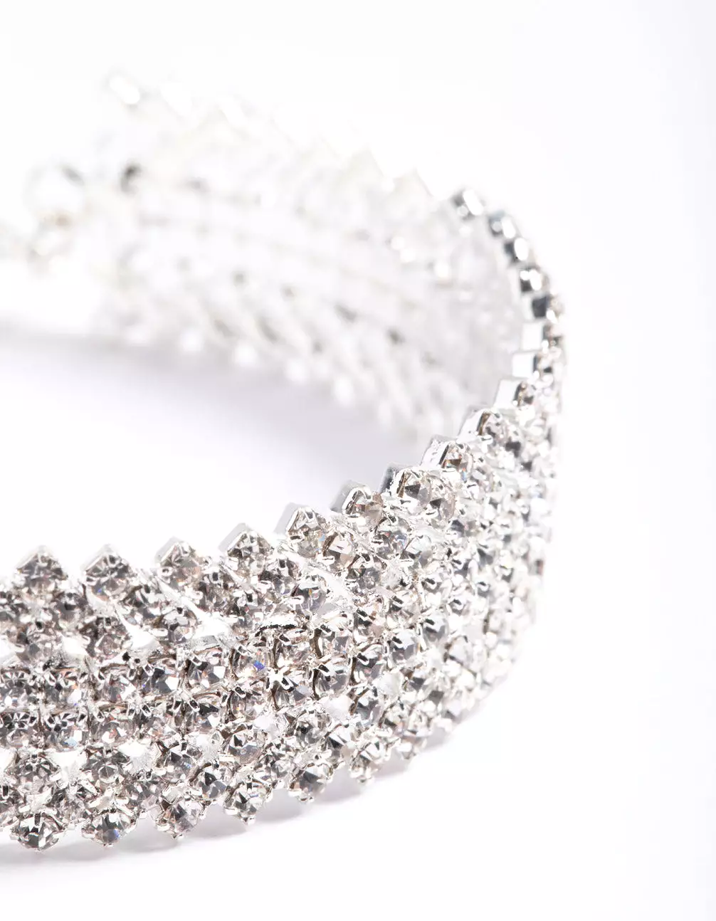 Silver Spiky 4 Row Diamante Cuff Bangle