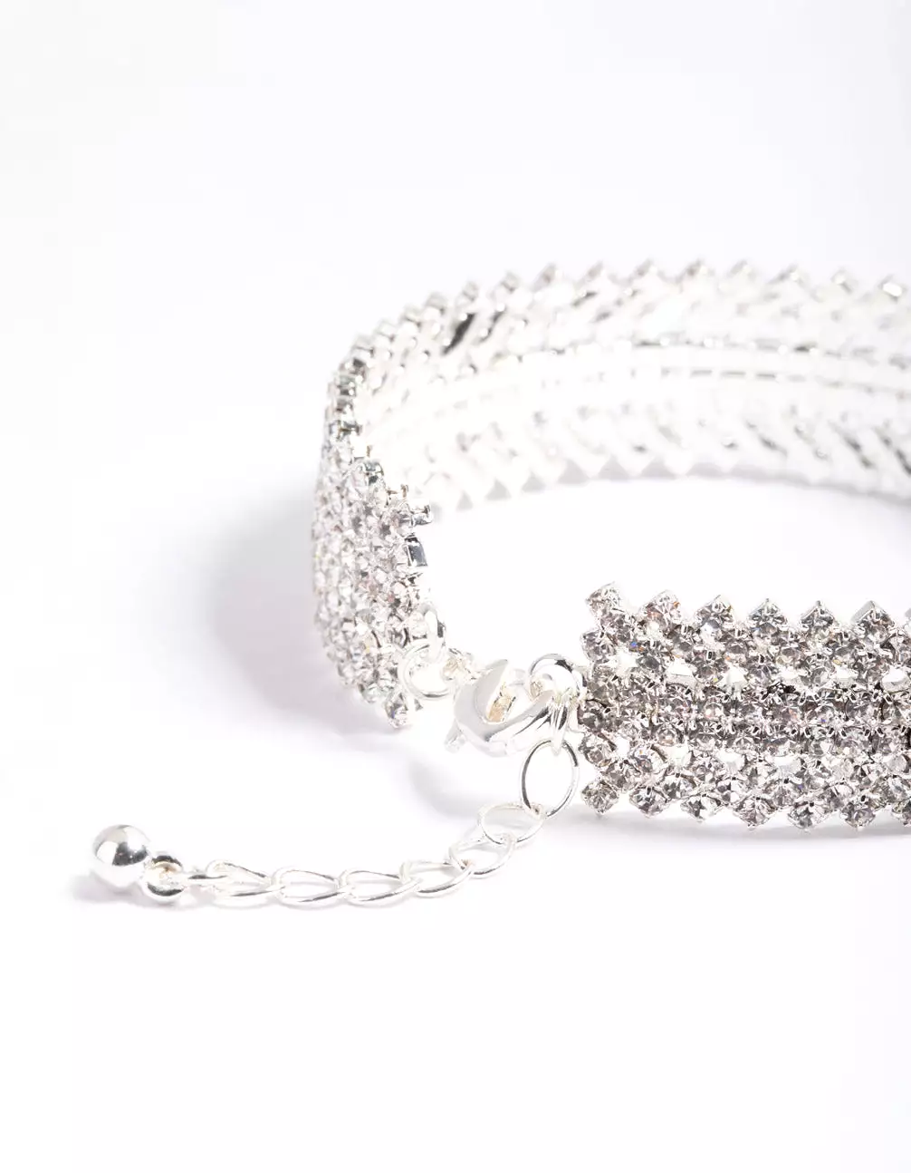 Silver Spiky 4 Row Diamante Cuff Bangle