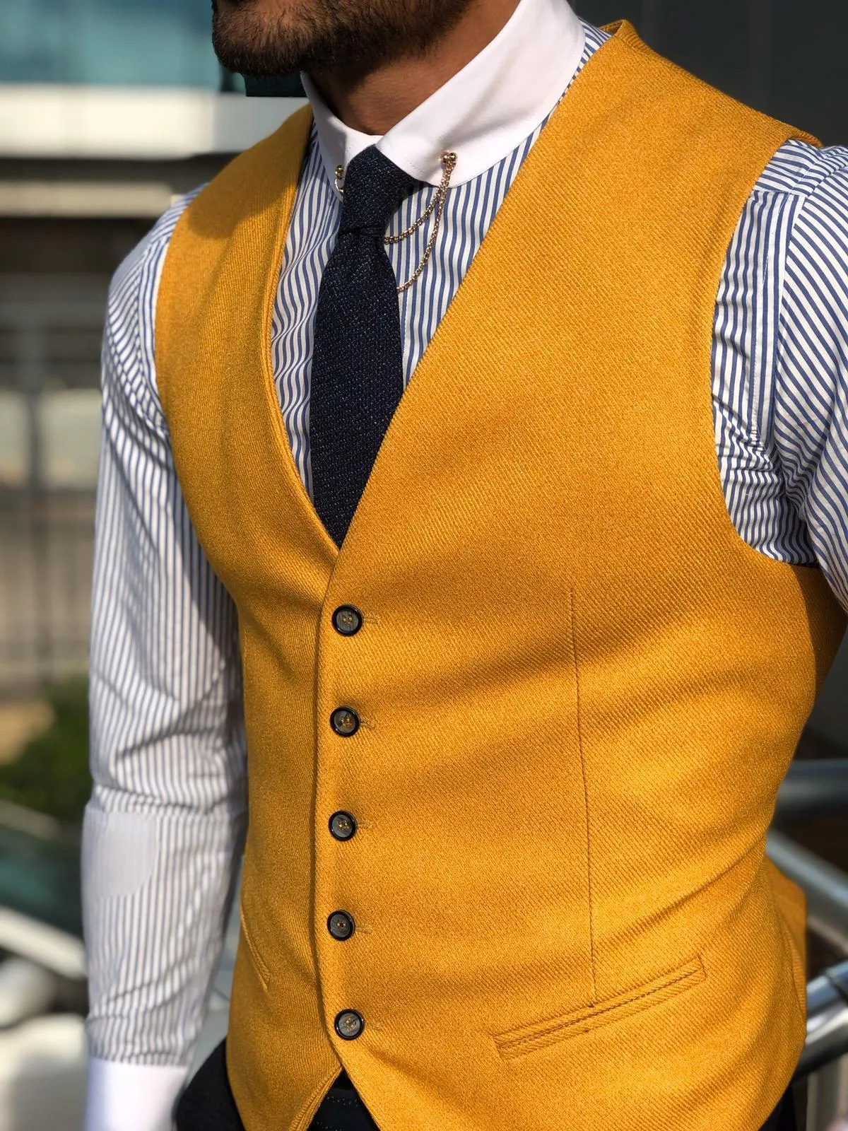 Slim-Fit Cotton Waist Coat MUSTARD