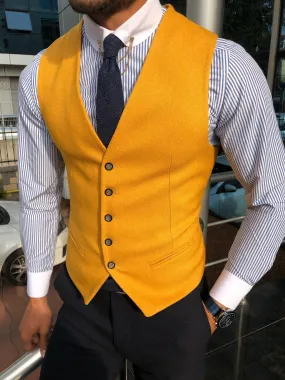 Slim-Fit Cotton Waist Coat MUSTARD