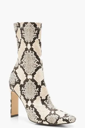 Snake Print Flat Heel Sock Boots