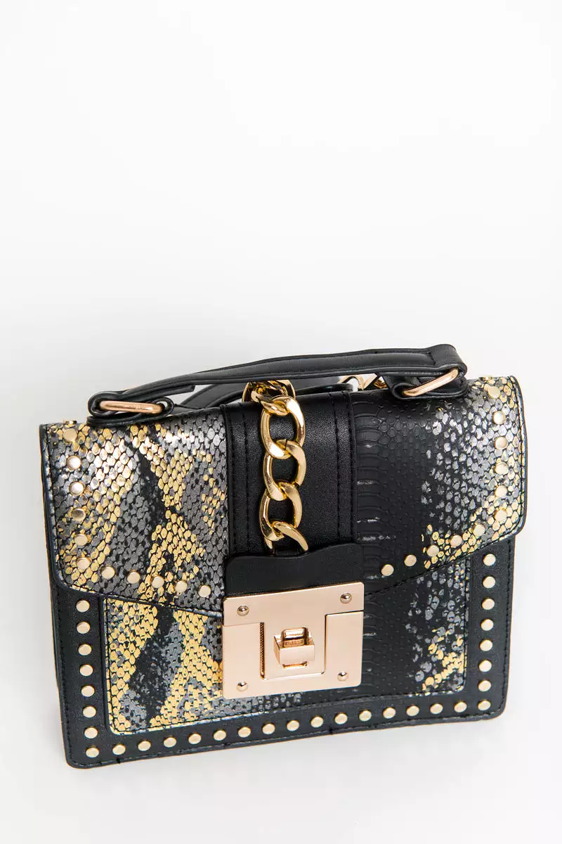 Snakeskin Crossbody Bag - Black