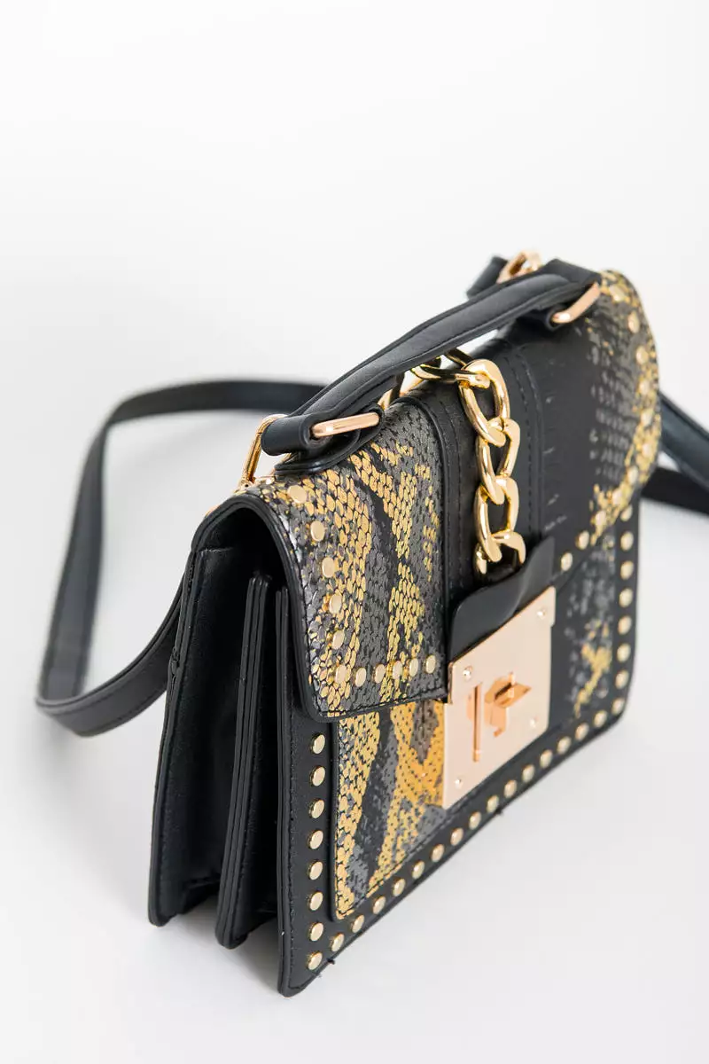 Snakeskin Crossbody Bag - Black