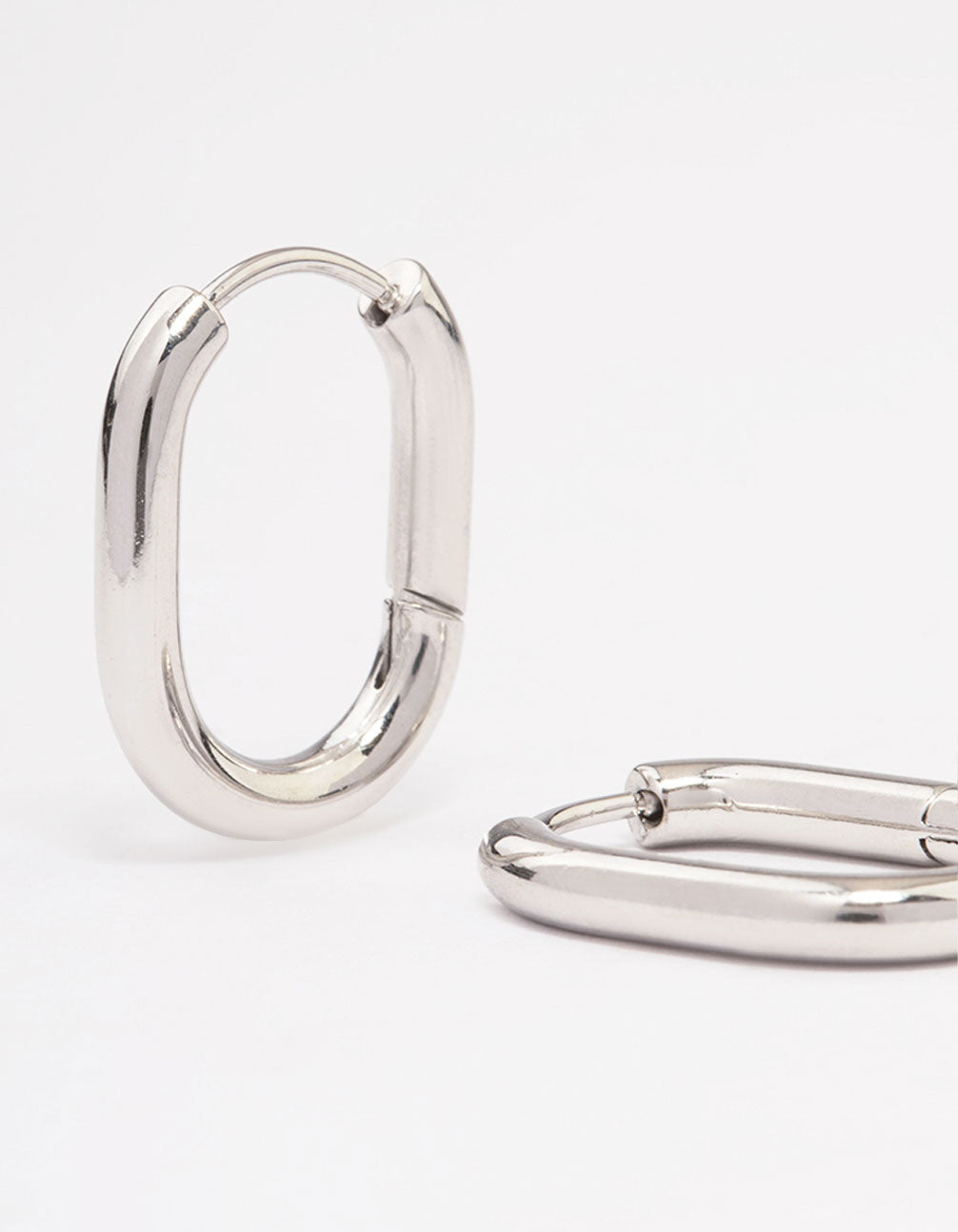 Stainless Steel Plain Oval Huggie Hoop Earrings