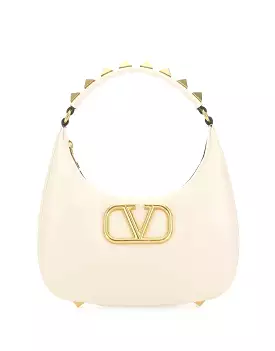 Studded Vlogo Hobo Bag, Ivory