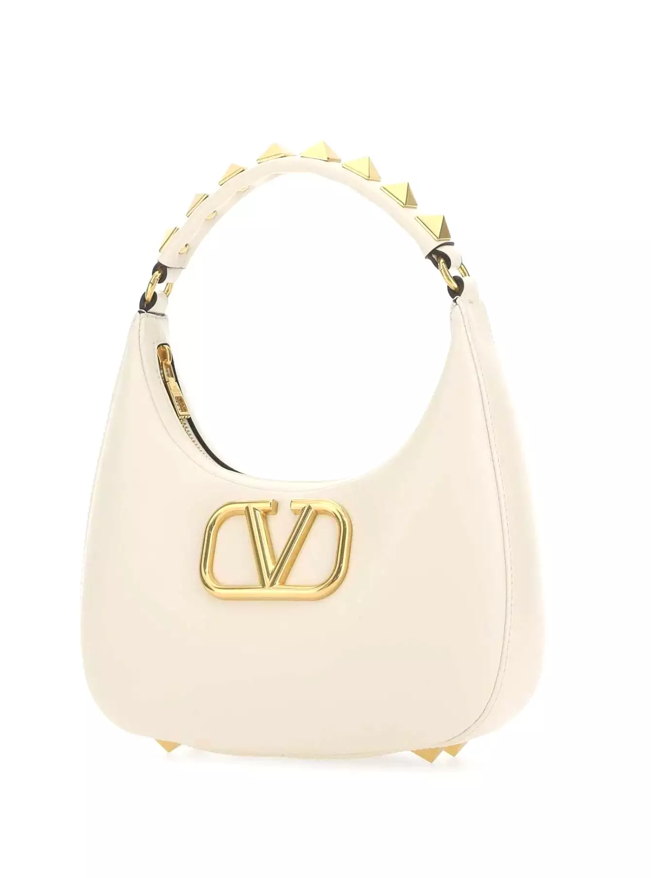 Studded Vlogo Hobo Bag, Ivory