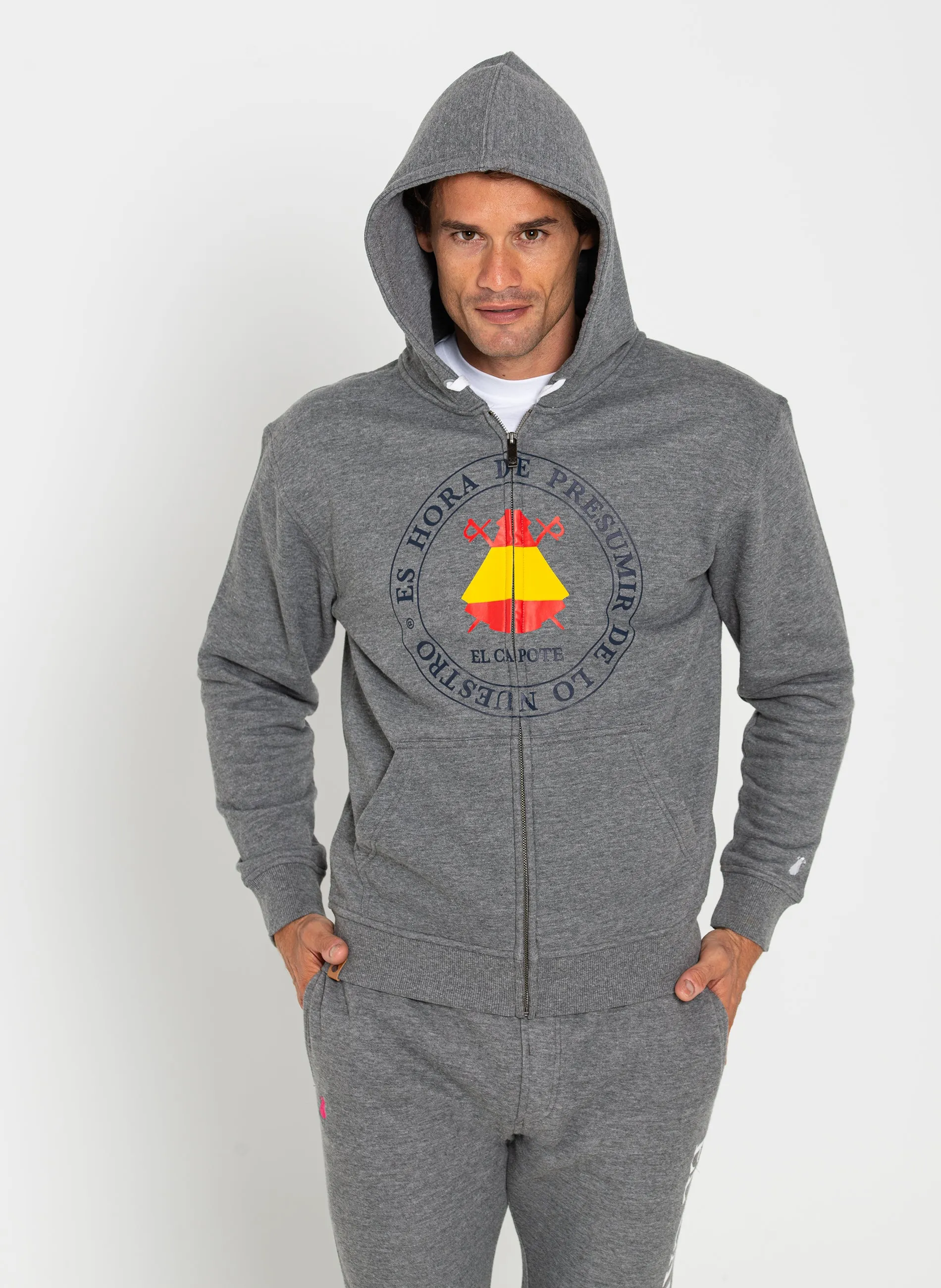 Sudadera Gris Espaa Capucha con Cremallera Hombre