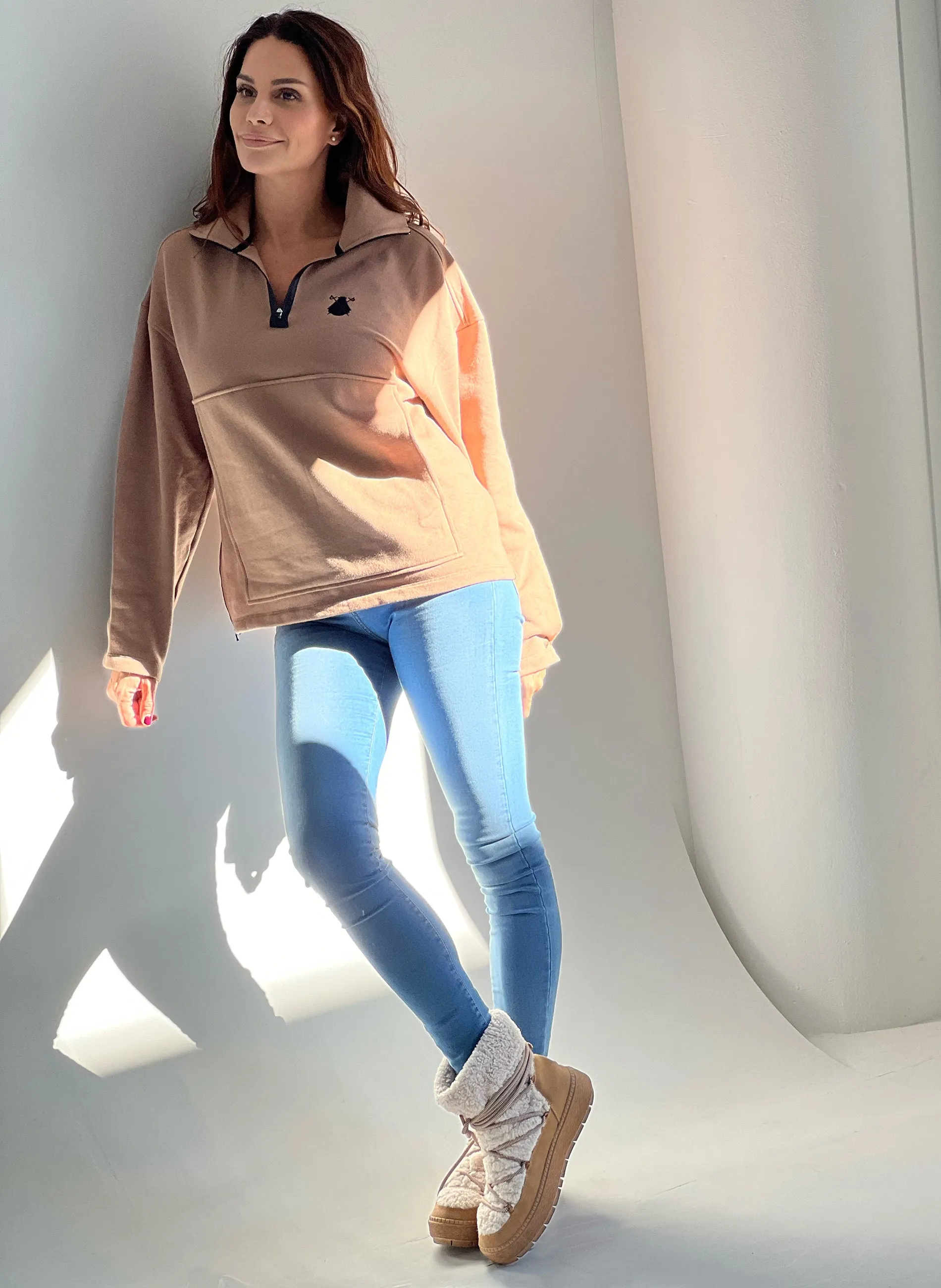 Sudadera Mujer Oversize Camel