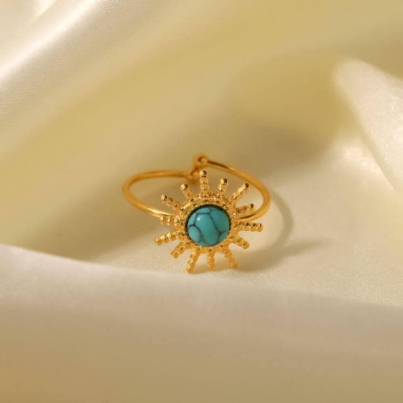 Sun Shaped Turquoise Open Rings