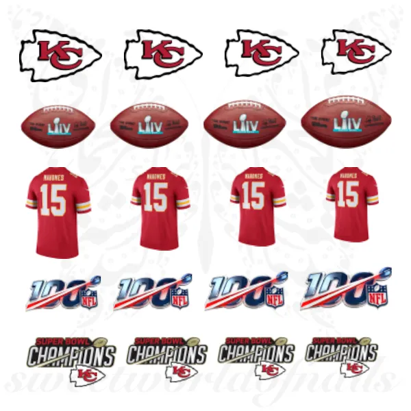 super bowl champions Nails Kansas City Chiefs Mahomes Water Decals