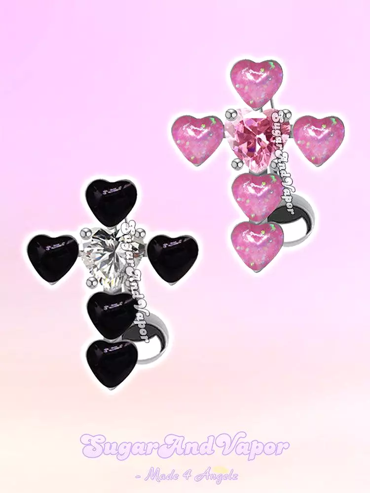 Sweet Heart Cross Top Mount Belly Ring