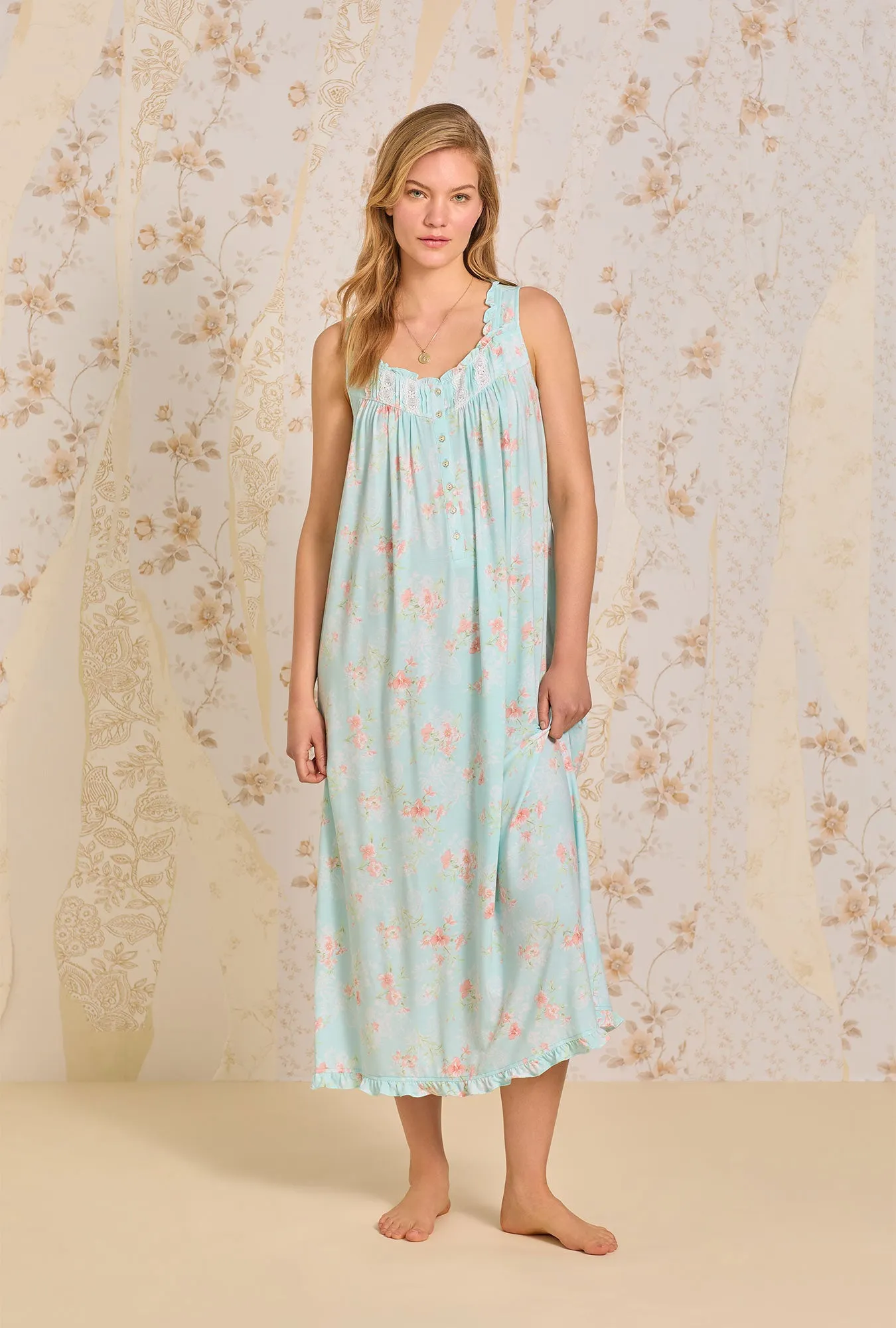 Tencel  Aqua Wildflower Eileen Knit Nightgown