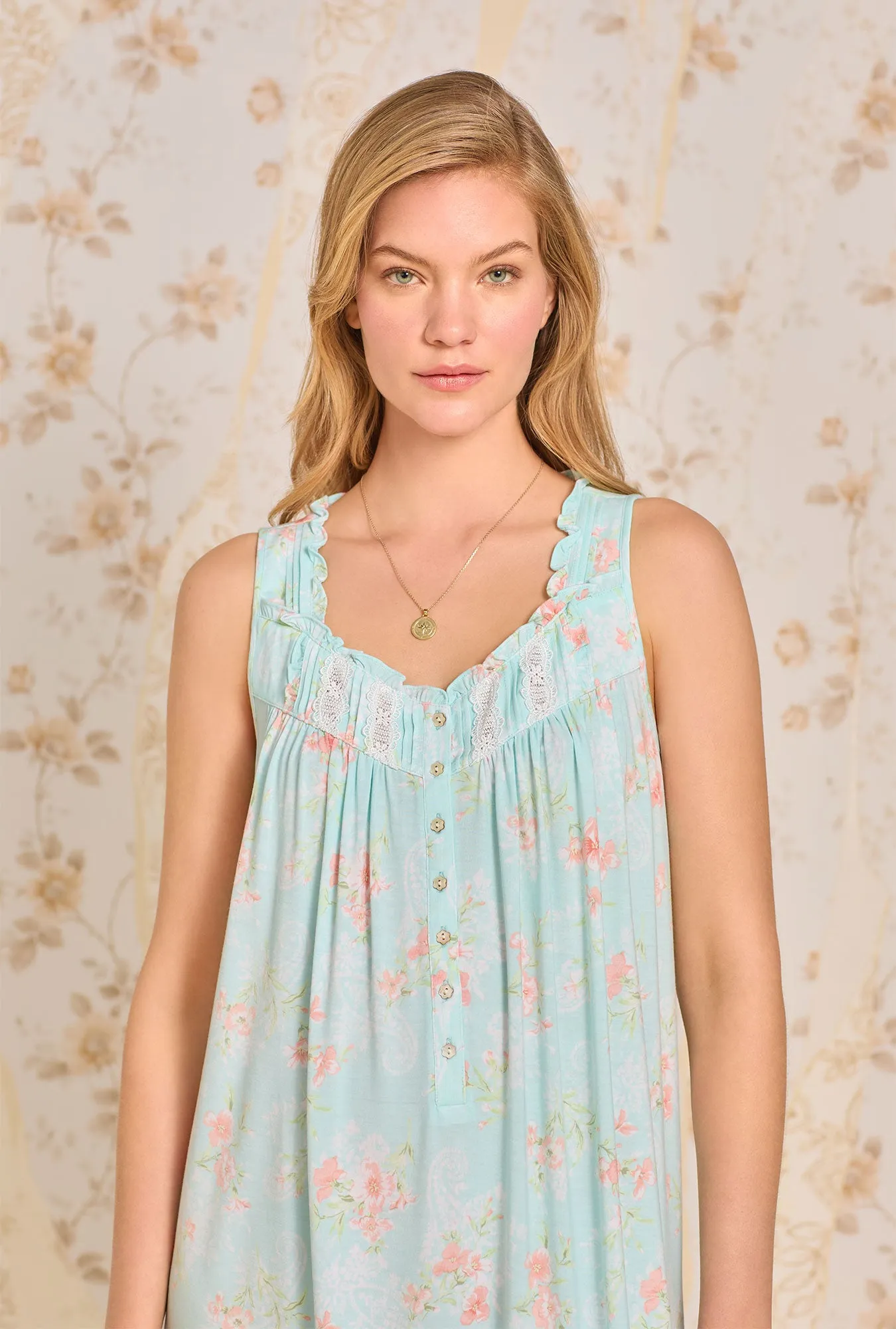 Tencel  Aqua Wildflower Eileen Knit Nightgown