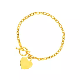 Toggle Bracelet with Heart Charm in 14k Yellow Gold