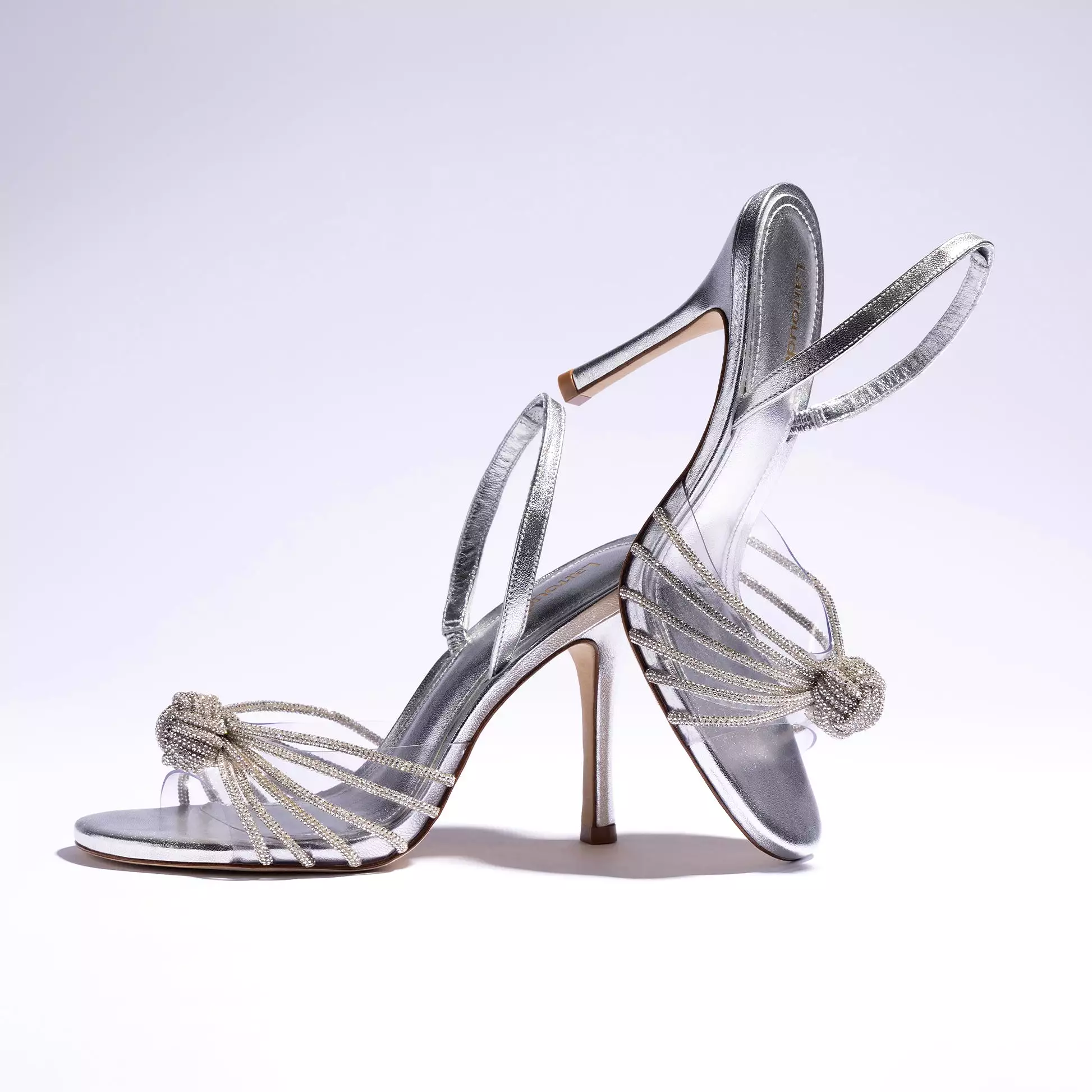 Valerie Crystal Slingback Sandal In Silver Metallic Leather