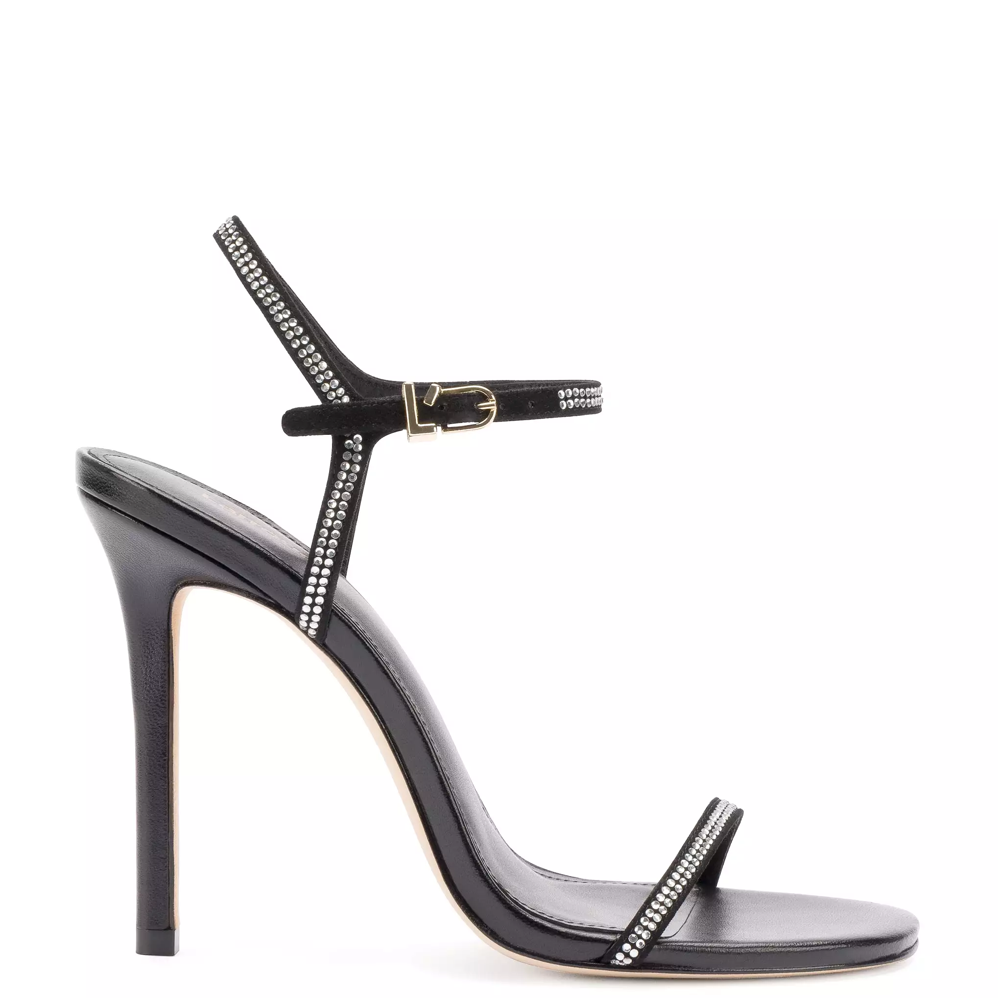 Venus Crystal Sandal In Black Leather