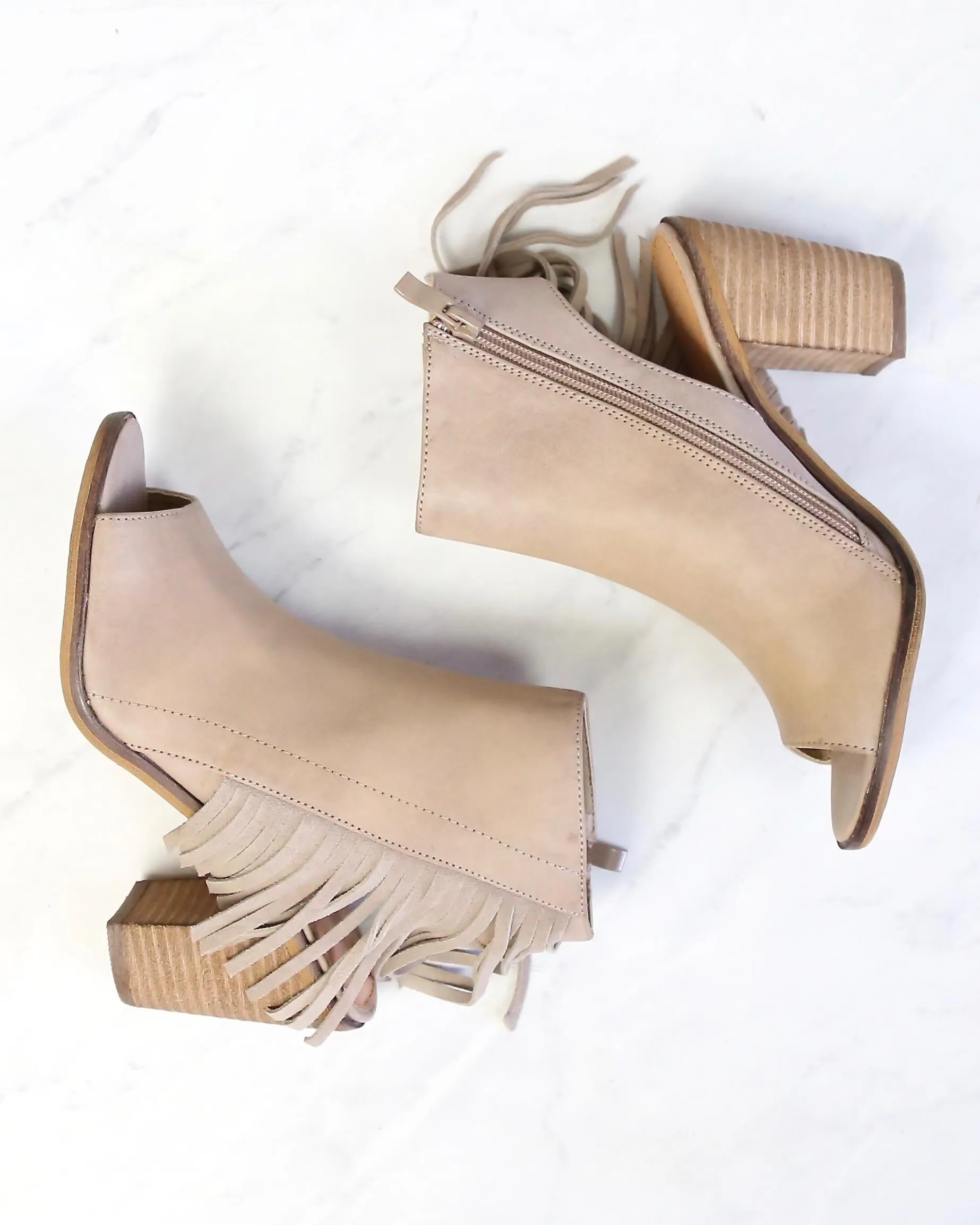 Very Volatile - Poca Fringe Peep Toe Boots in Taupe