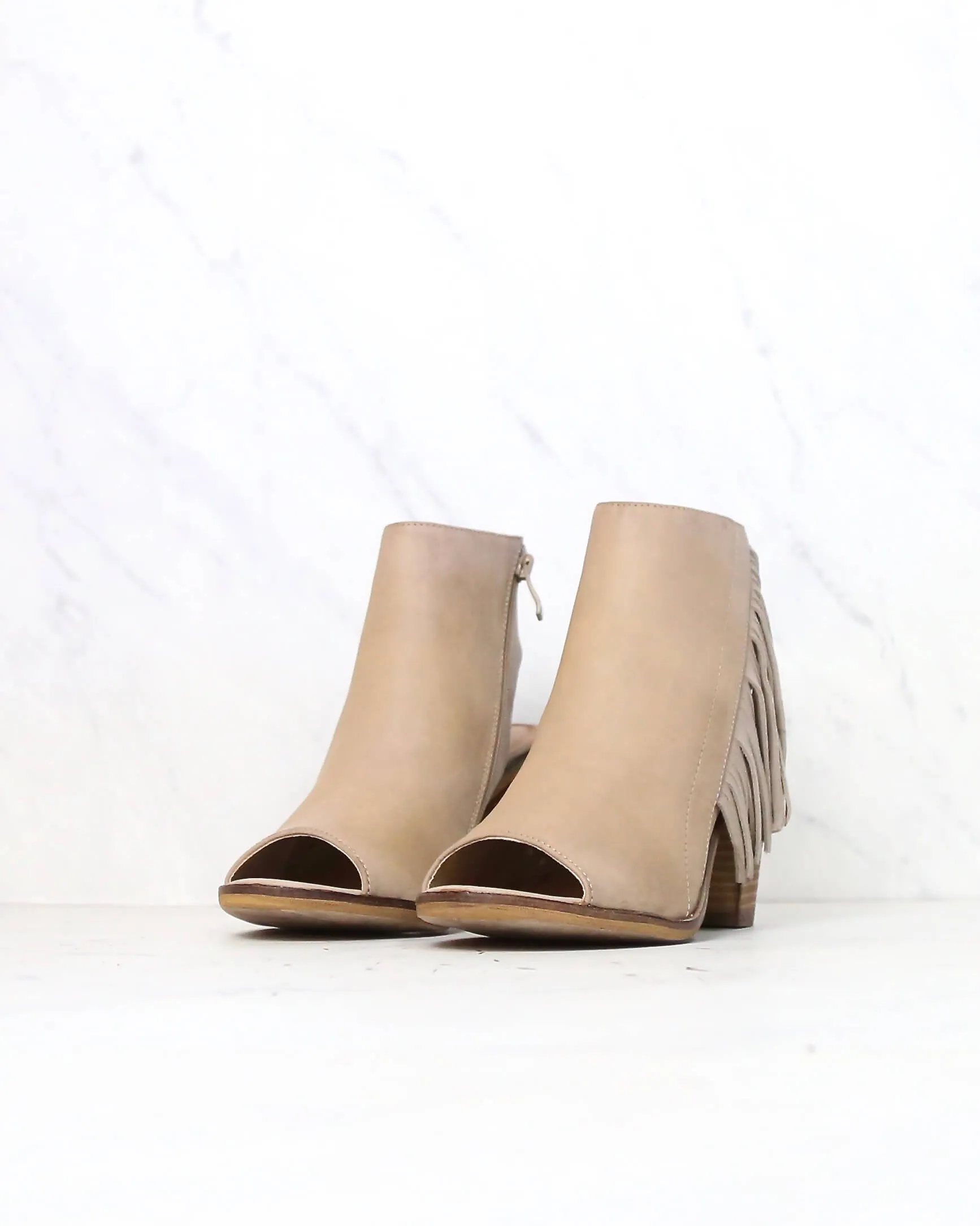 Very Volatile - Poca Fringe Peep Toe Boots in Taupe