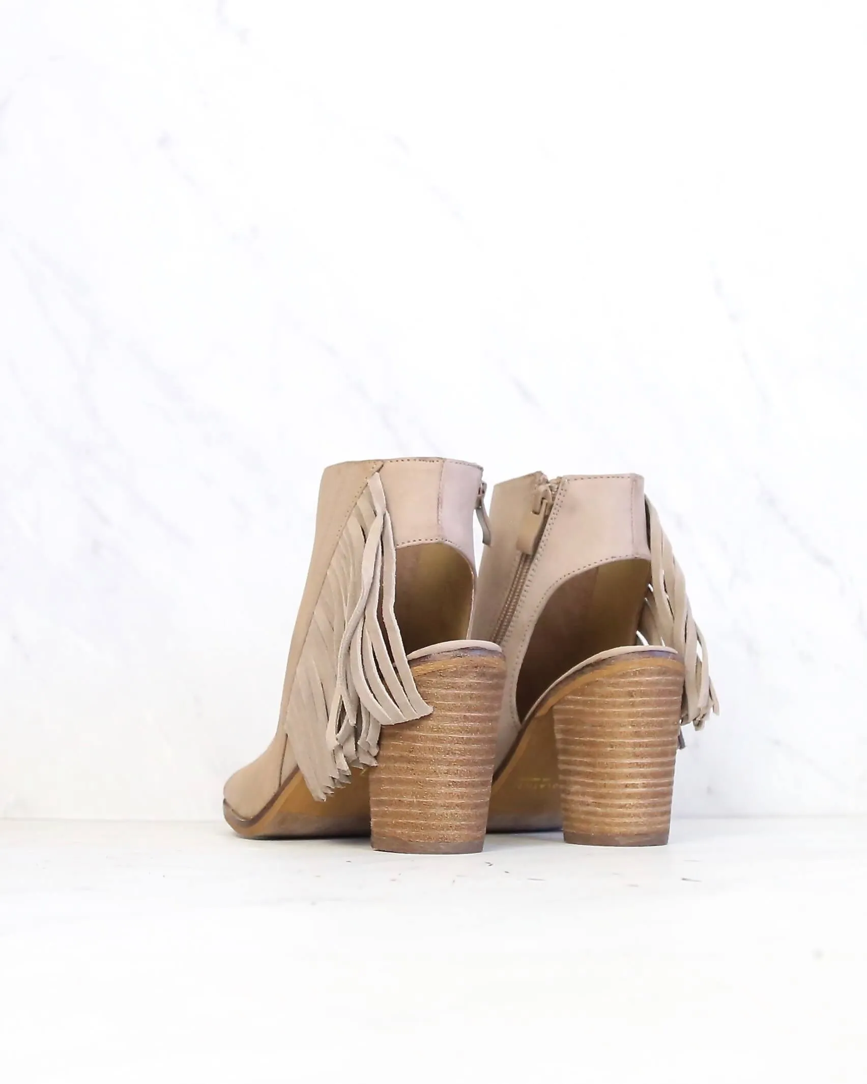 Very Volatile - Poca Fringe Peep Toe Boots in Taupe