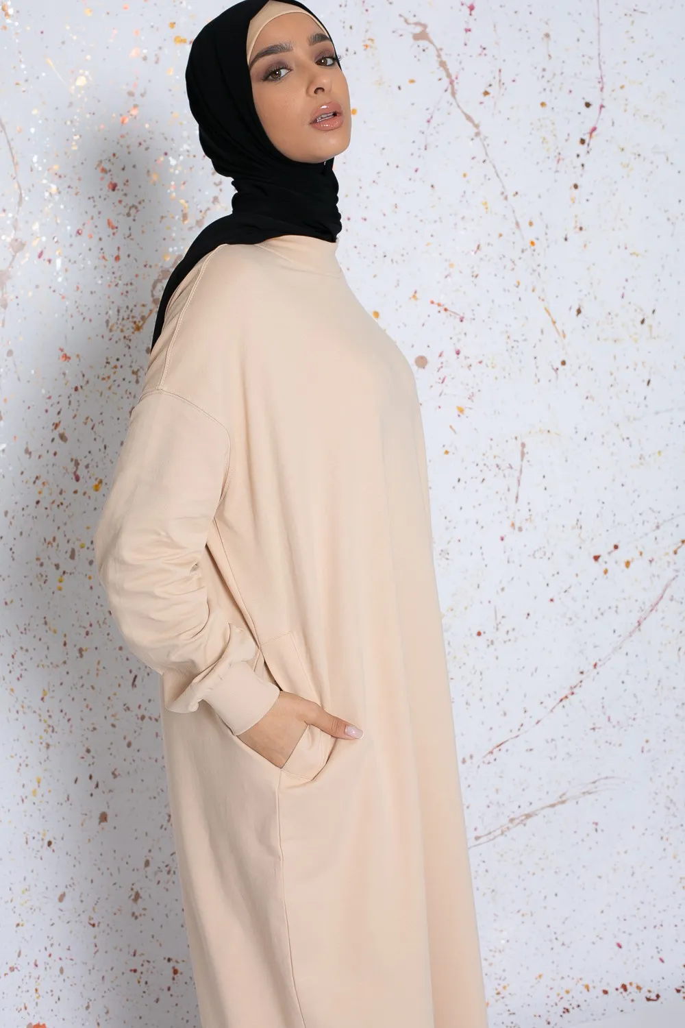 Vestido sudadera oversize beige