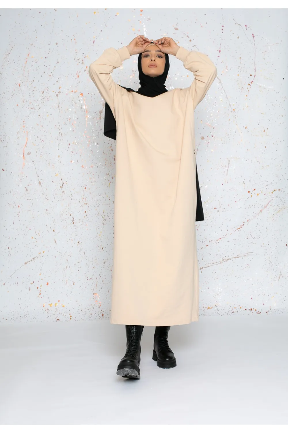 Vestido sudadera oversize beige