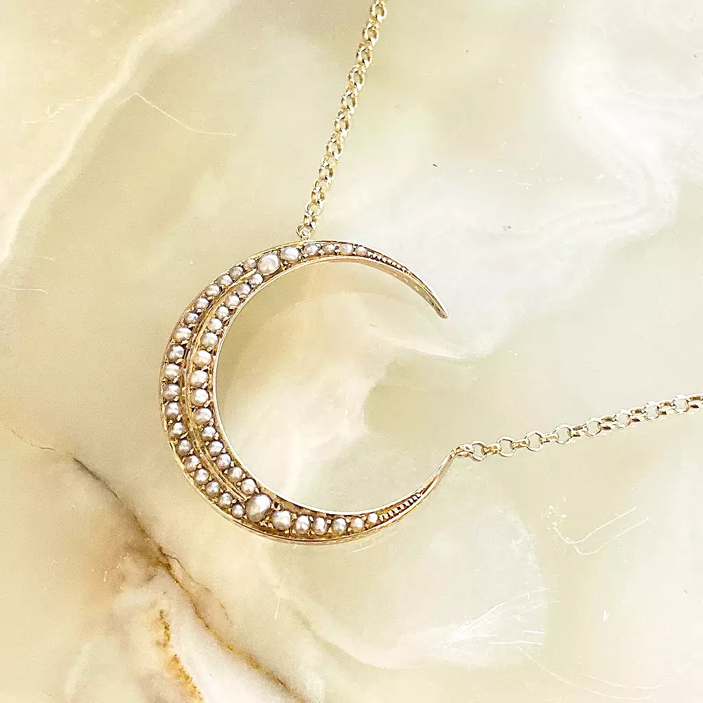 Victorian Pearl Crescent Moon Necklace