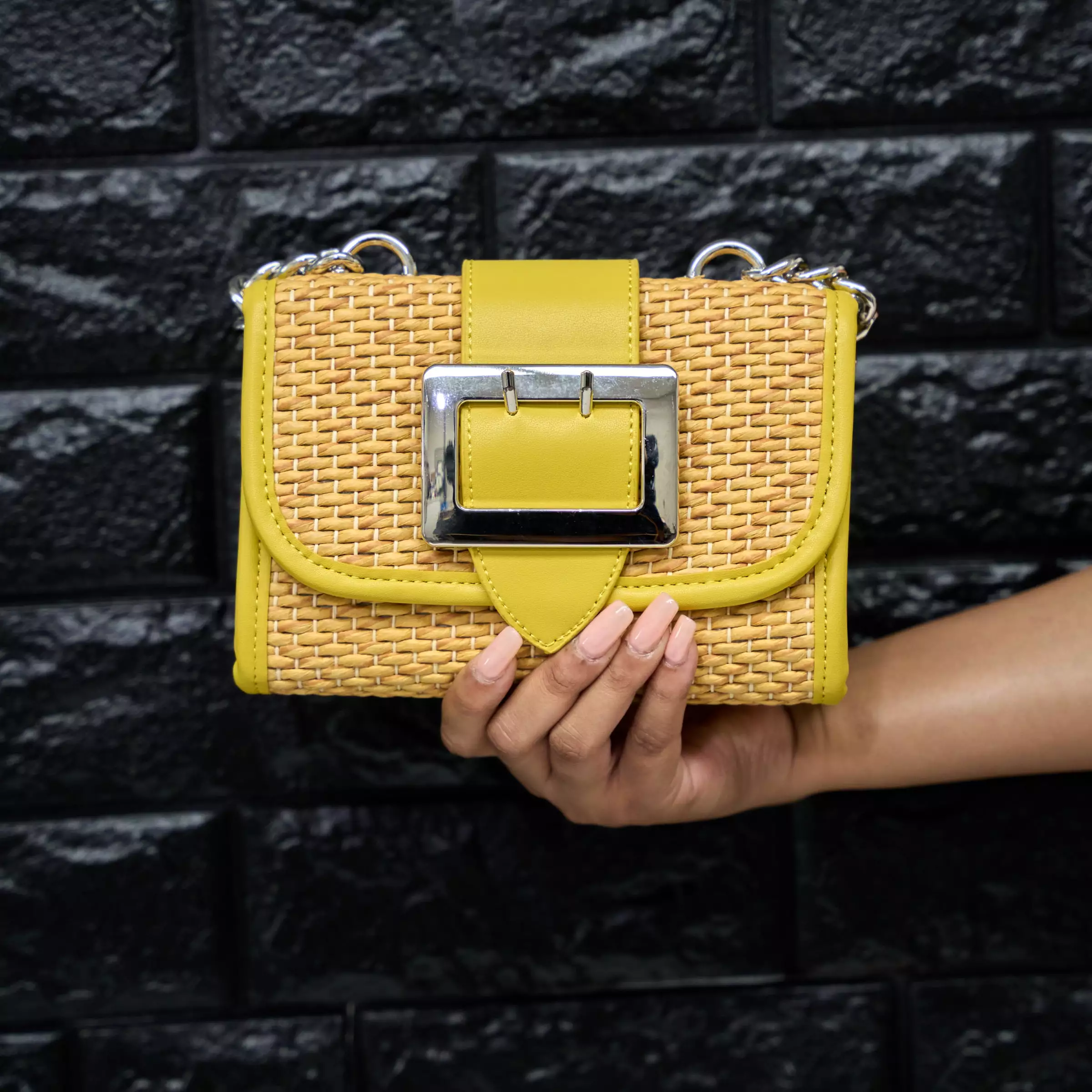 wicker chain bag - yellow