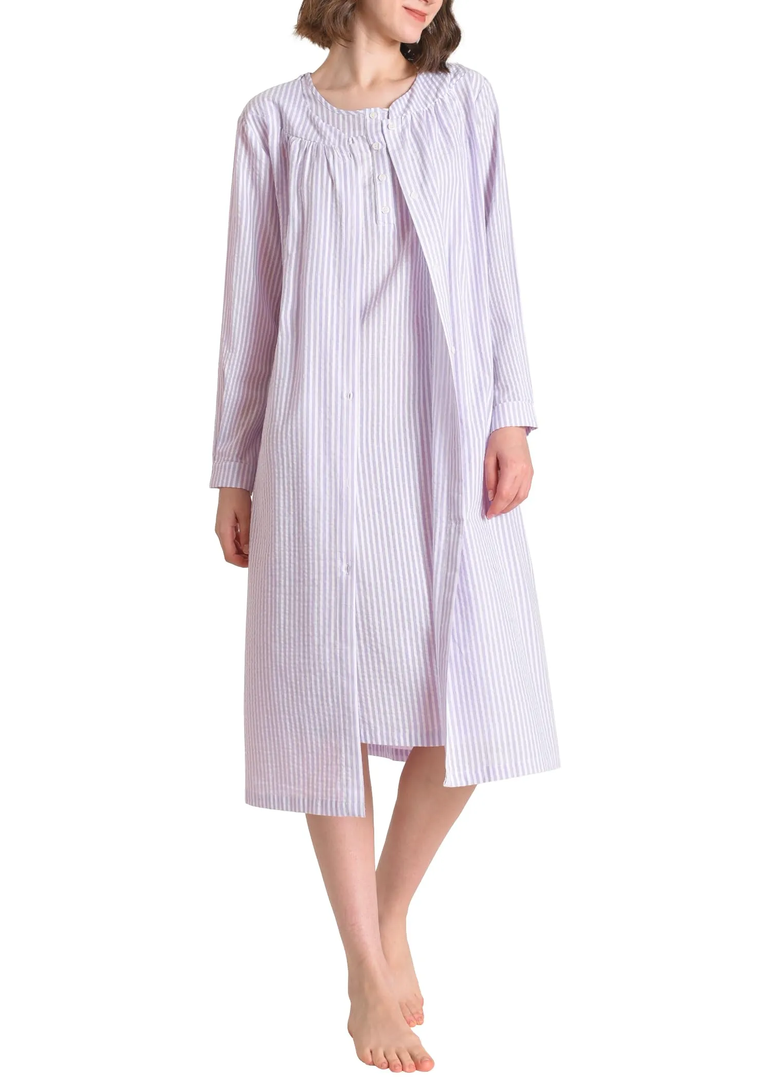 Women's Long Nightgown and Robe Set Soft Cotton