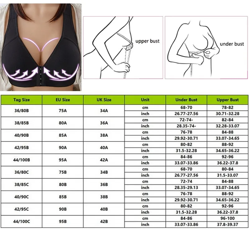 Women's Plus Size Push-Up Front Closure Seamless Wire Free Full Cup Bra