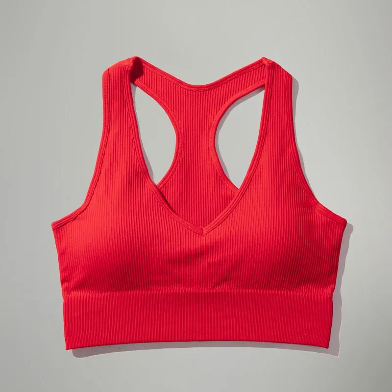 Women's Summer Red Seamless Sports Workout Sleeveless Yoga Bra Top