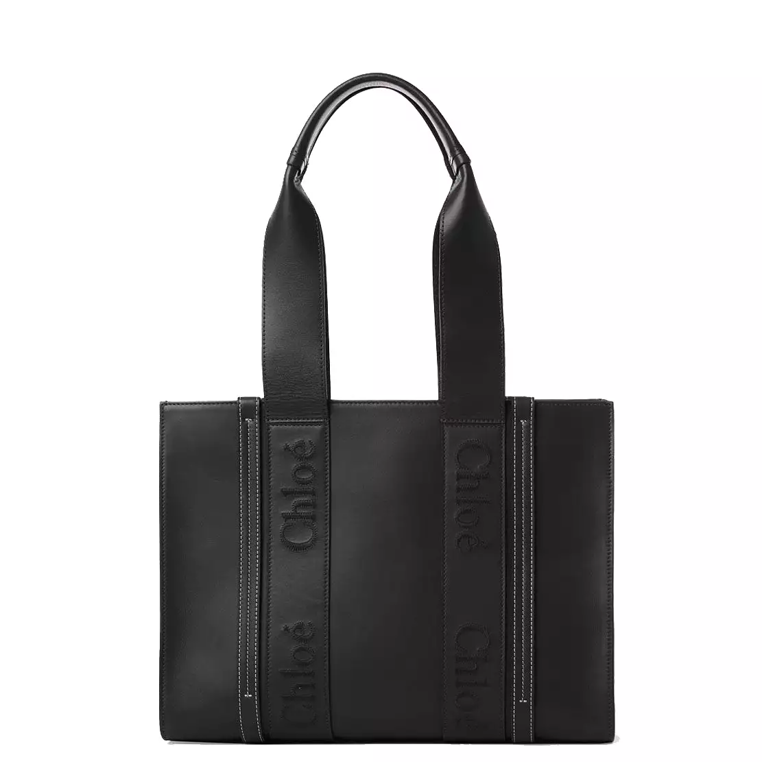 Woody Medium Leather Tote, Black