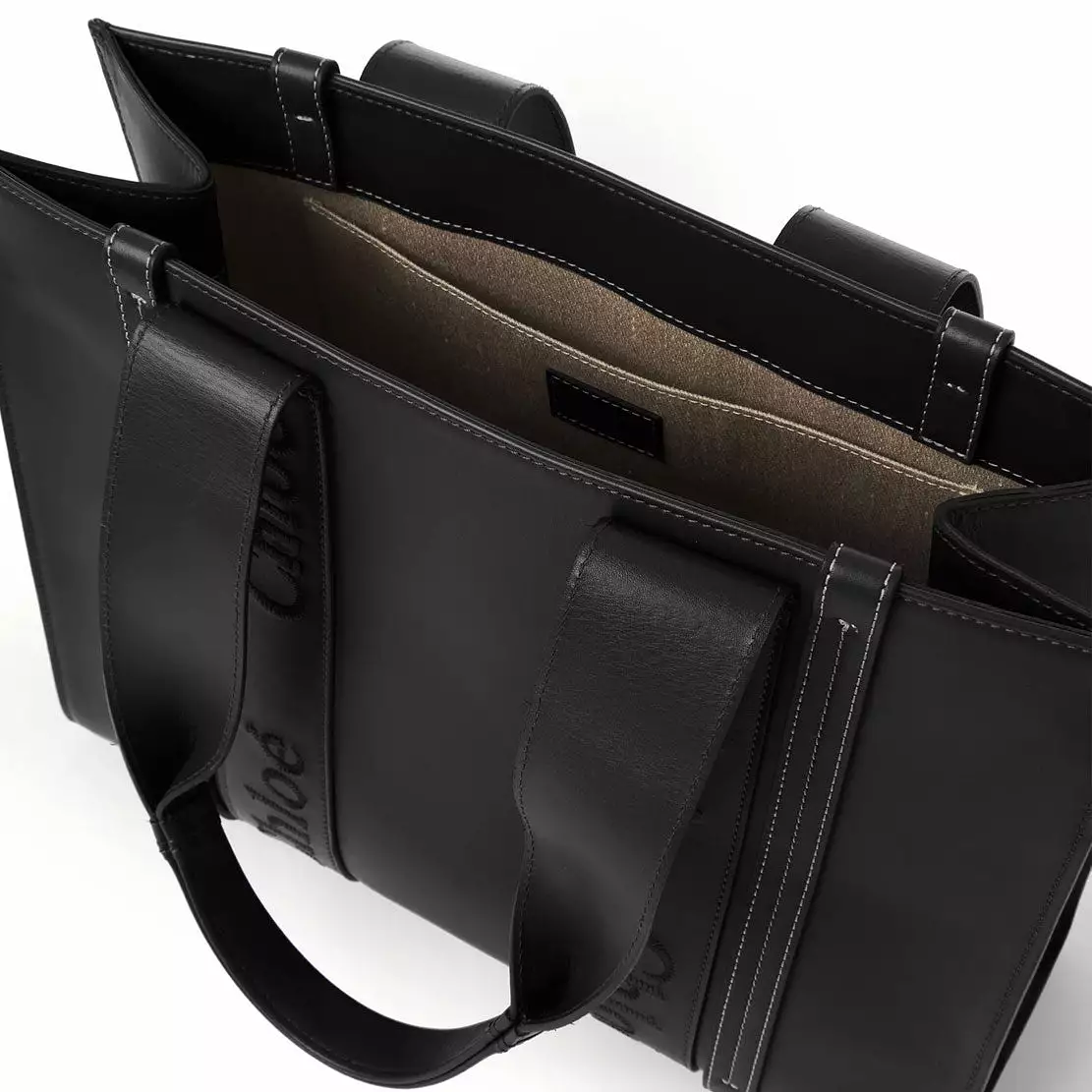 Woody Medium Leather Tote, Black