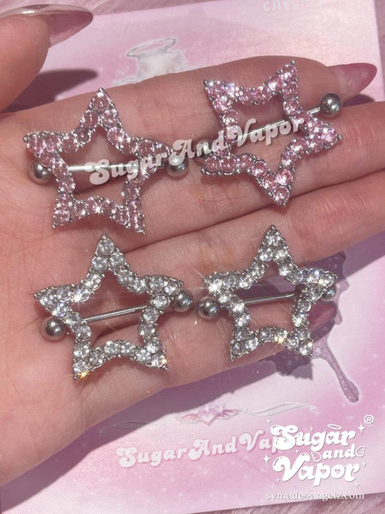 Y2K Bling Stars Nipple Rings Set