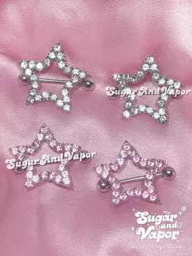 Y2K Bling Stars Nipple Rings Set