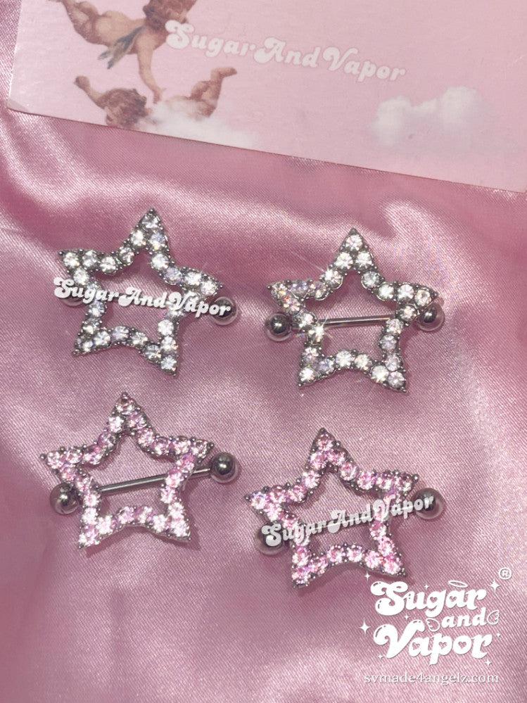 Y2K Bling Stars Nipple Rings Set