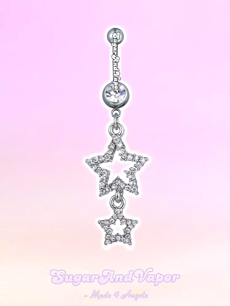 Y2K Crystals Double Stars Belly Ring