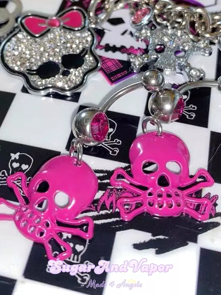 Y2K Hot Pink Skull Belly Ring