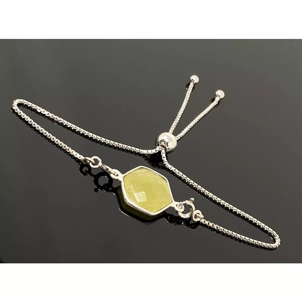 Yellow Sapphire Gemstone Bracelet, Sterling Silver Adjustable Bolo