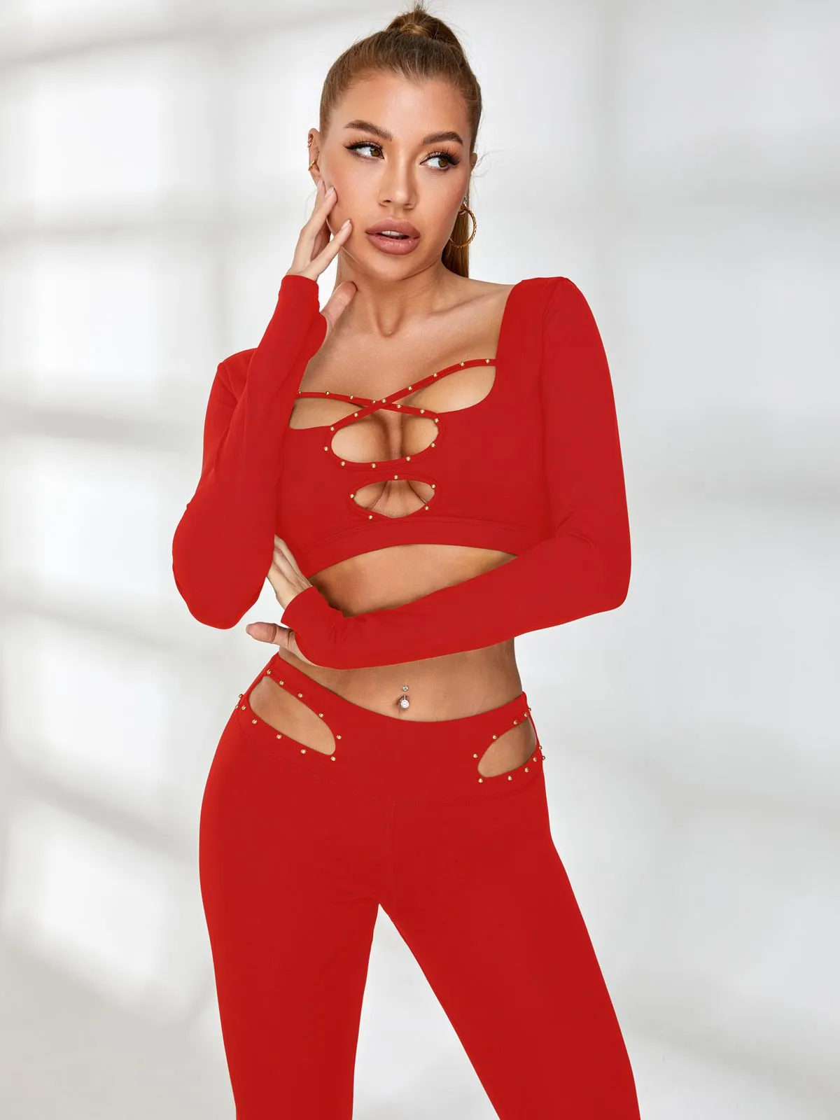 ZASUWA Female Rivet Cross Cutout Backless Tracksuit