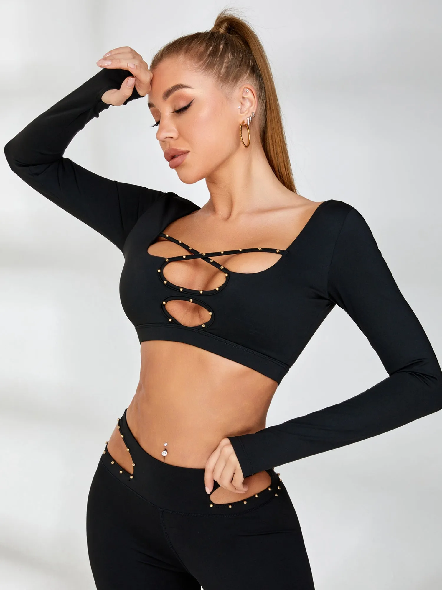 ZASUWA Female Rivet Cross Cutout Backless Tracksuit